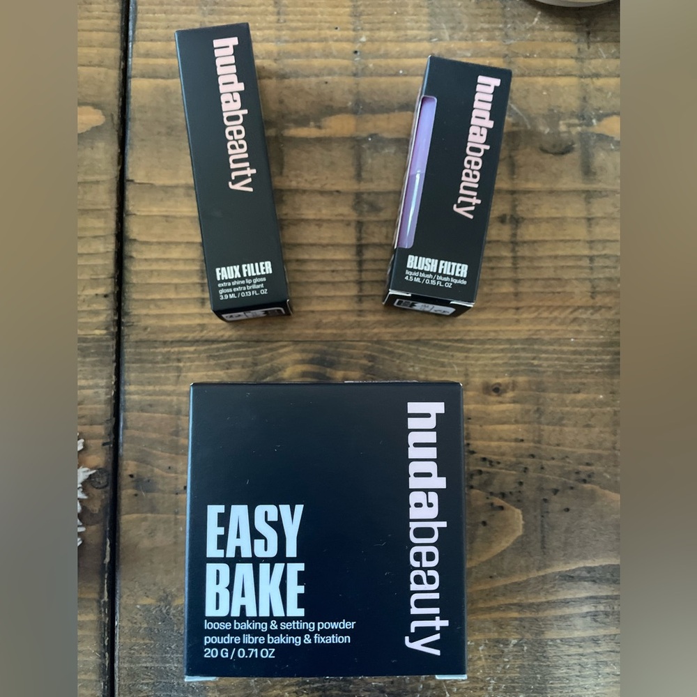 Huda beauty makeup UBE collection powder lipgloss liquid blush set of 3 NIB